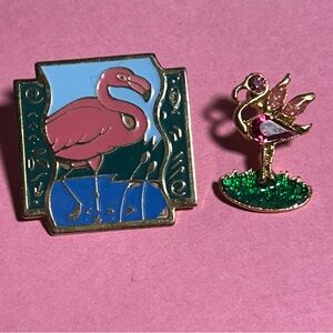 Elegant Flamingo Pin Set - Pink and Green